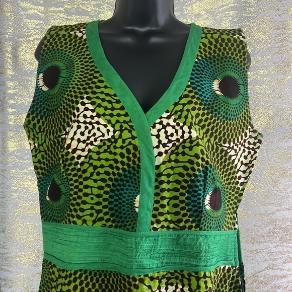 Africa Print Mandala Green/Creamy Sleeveless Flare Dress - Picture 4 of 11